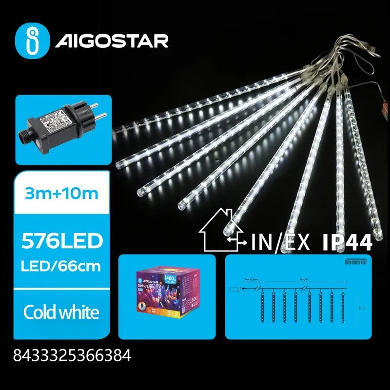 Lampki choinkowe Aigostar Niskonapięciowe 50-centymetrowe lampki choinkowe deszcz meteorytów zimne Niskonapięciowe 50-centymetrowe lampki sznurkowe d