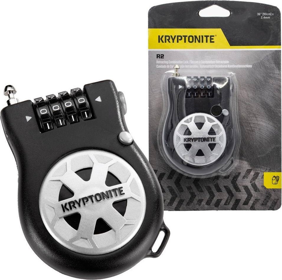 Kryptonite Zapięcie linkowe Kryptonite R2 Retractor Combo Cable, na szyfr, do plecaka, kasku