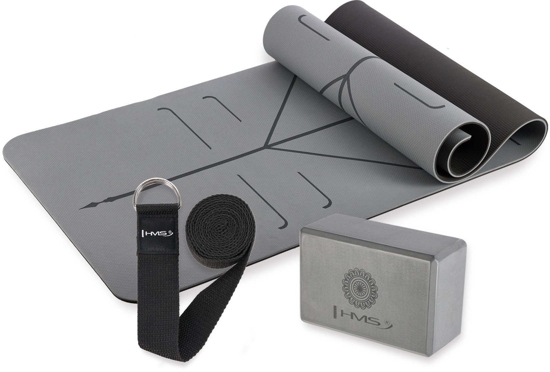 ZESTAW DO JOGI HMS GRAY MATA TPE YM10 + KOSTKA KJ02 + PASEK SJ02