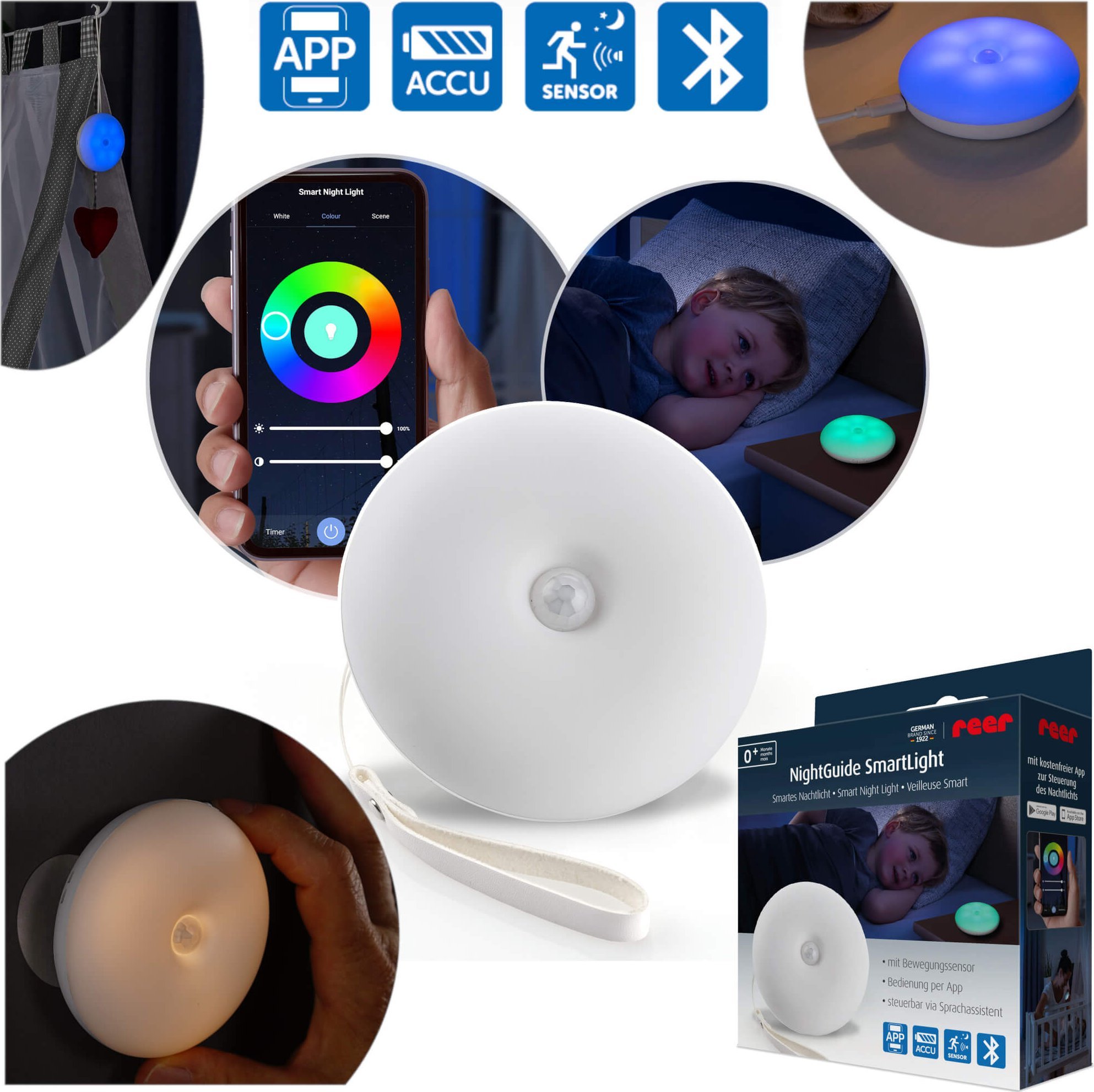 Reer Lampka nocna LED USB Bluetooth aplikacja REER