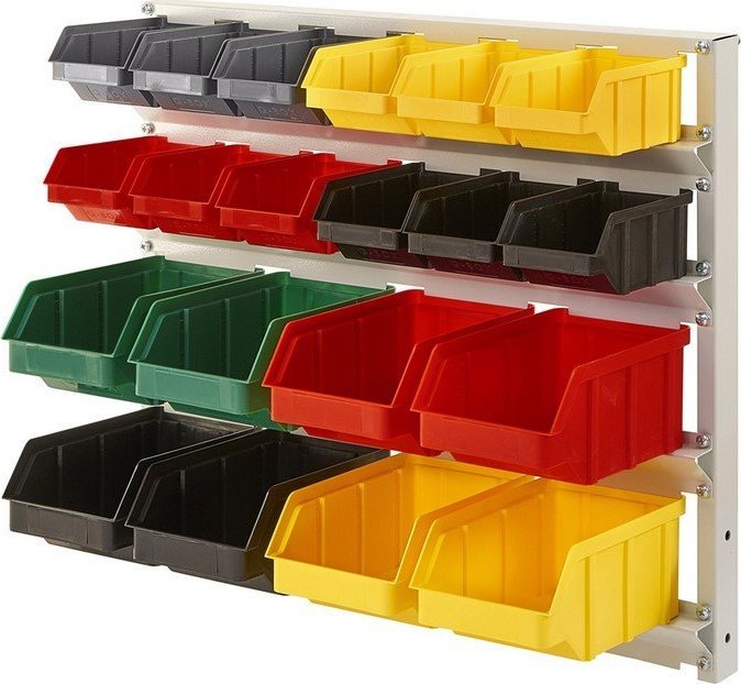 qBox Regał do pojemników warsztatowych, wiszący. Wym: 610x990x270mm 20 pojemników (Regał bez pojemników)