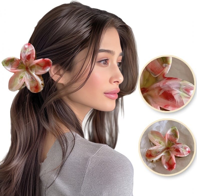 eCarla Spinka do włosów klamra XL kwiat Perłowy melanż 7,5x8cm SP345