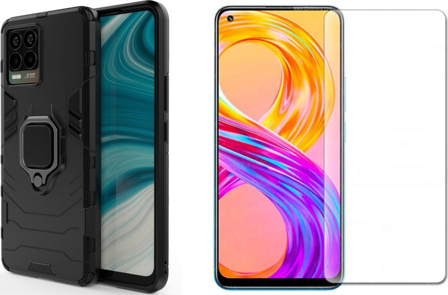 Braders Etui Ring Armor Pancerne + Szkło Hartowane do Realme 8 / 8 Pro czarny