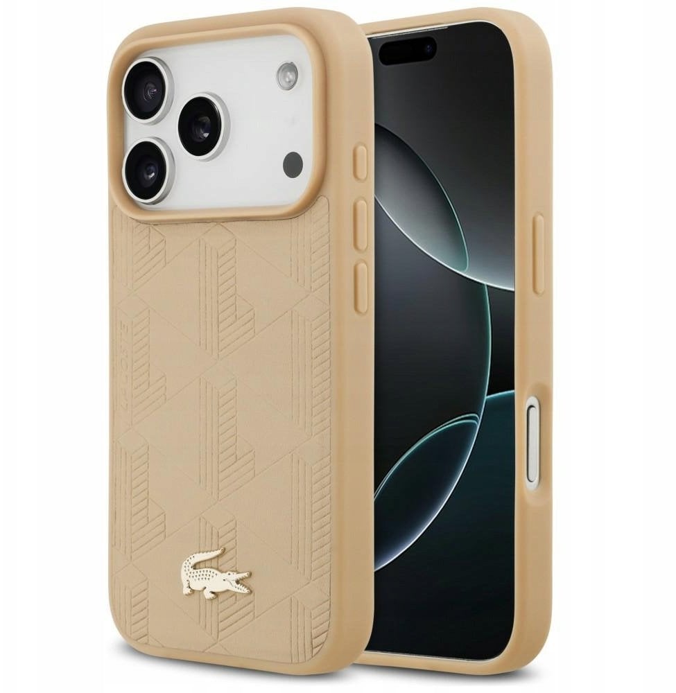 Etui Lacoste Nomograme Gold Logo MagSafe do iPhone 17 Pro beżowy