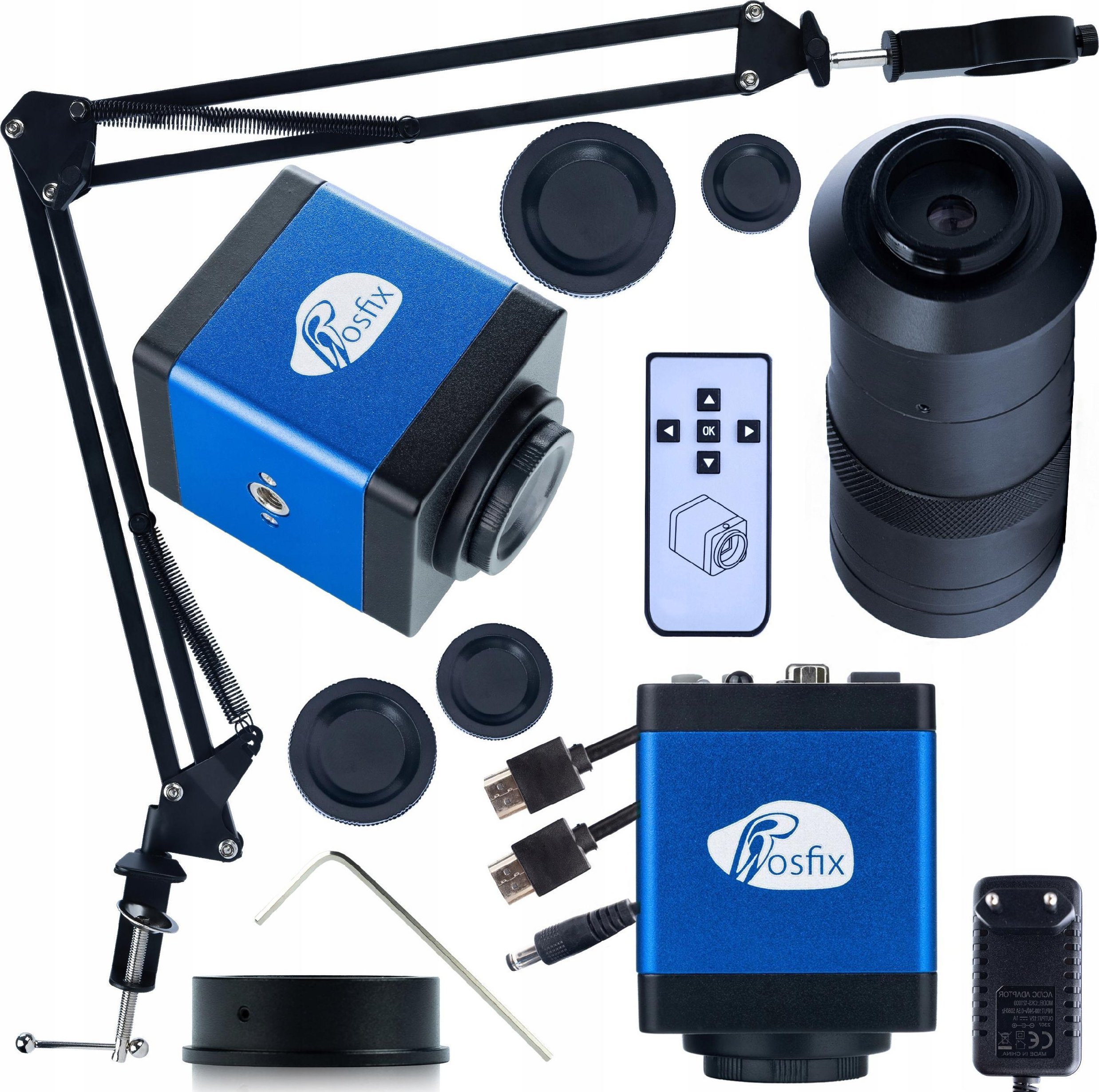 Mikroskop Rosfix Mikroskop cyfrowy z kamerą Draco Blue Pro KMDBP-HDMI-VGA z regulowanym wysięgnikiem i obiektywem ODM-100X