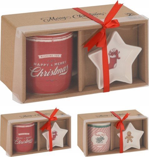 Koopman Kubek ceramiczny świąteczny na kawę z miseczką 320 ml