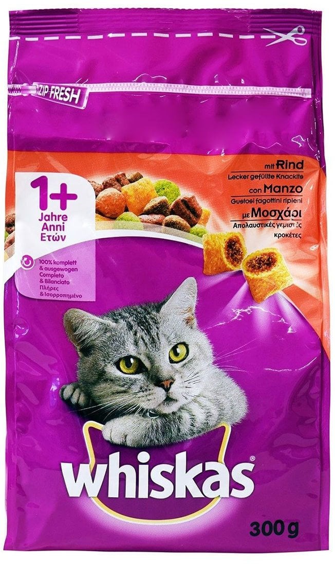 CAT FOOD DRY WHISKA ADULT WITH BEEF 300G