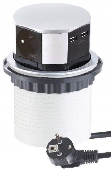 Ilgiklis montuojamas balde, TETRA BOX, 3x Schuko, 2x USB, su 1.4m ilgio laidu, juodas