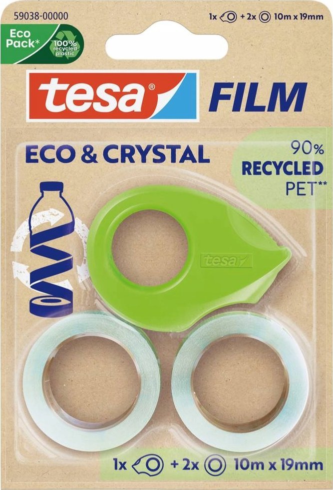 Tesa ECO* & CRYSTAL, 2 rolki 10mX19mm blister, z dyspenserem