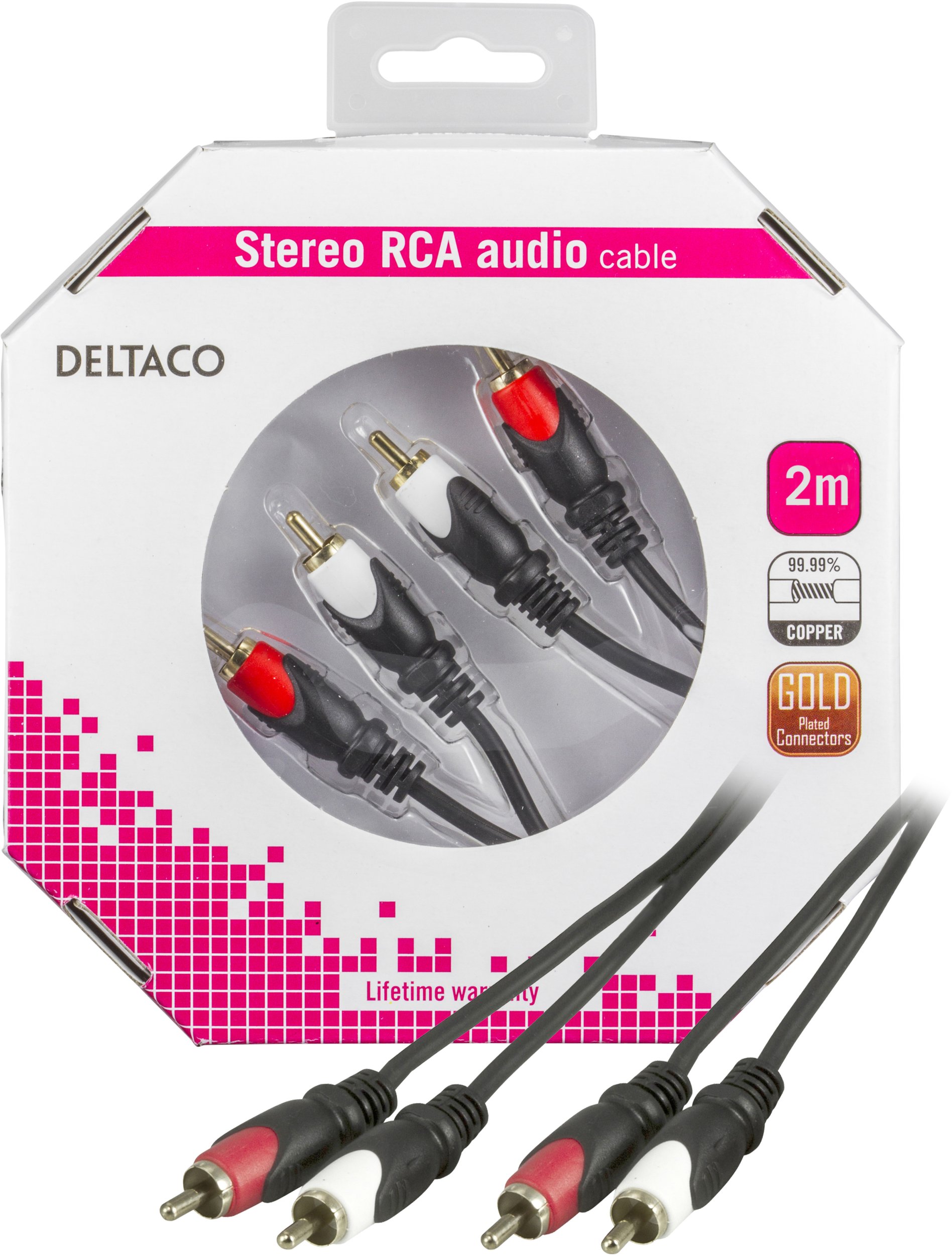 DELTACO - Audiokabel - RCA (han) til RCA (han) - 2 m