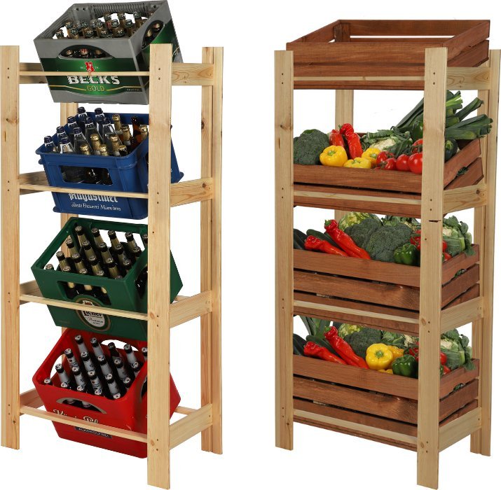 Wamar-Sosenka Drewniany regał na skrzynki 4 półki 149X70X39 RSS Naturalny Drewno sosnowe