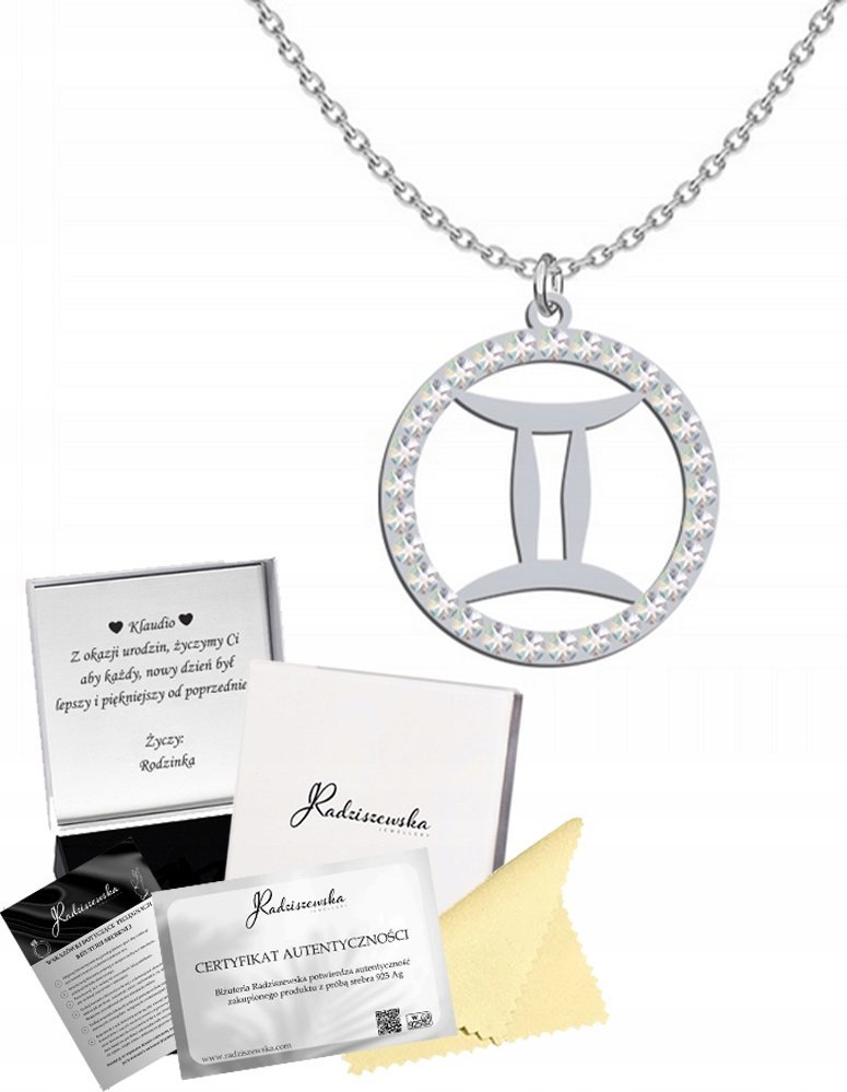 Radziszewska Jewellery Naszyjnik ze Znakiem Zodiaku Bliźnięta Zodiak Srebro 925 DEDYKACJA GRATIS