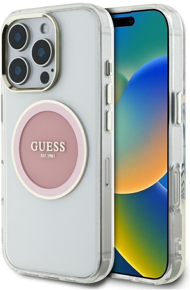 Etui Guess IML Metal Colored Circle Classic Logo MagSafe do iPhone 16 Pro Max różowy