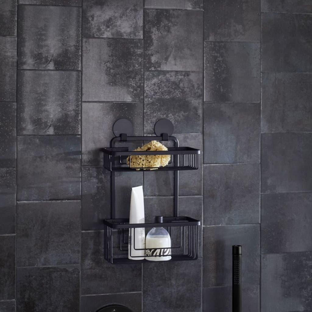 Koszyk prysznicowy Kleine Wolke Kleine Wolke Podwójna półka prysznicowa Rocco, prostokątna, czarna