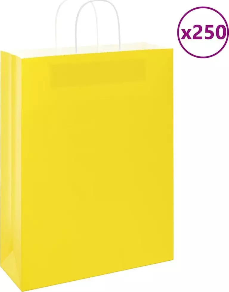 Torby papierowe 250 szt. z uchwytami żółte 32x12x42 cm