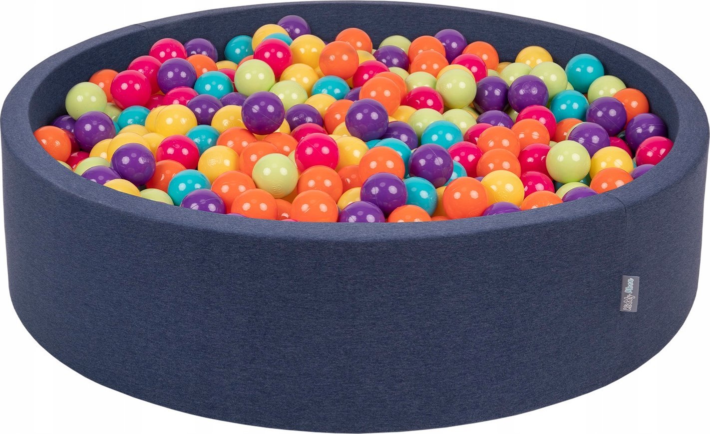 KiddyMoon Suchy basen okrągły z piłeczkami 7cm 120x30 granatowy: jasny zielony-żółty-turkus-pomarańcz-ciemny róż-fiolet 120x30/600piłek Zabawka basen