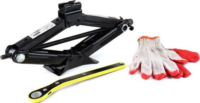 AMiO Podnośnik trapezowy 1,5 t z kluczem grzechotką + rękawiczki robocze