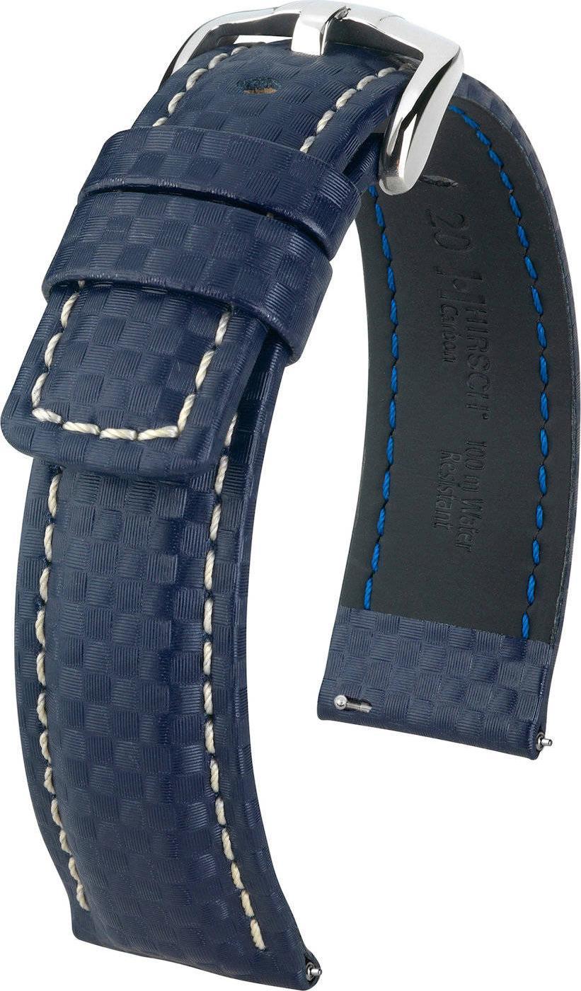 Hirsch Niebieski pasek skórzany 20 mm HIRSCH Carbon 02592080-2-20 (L)