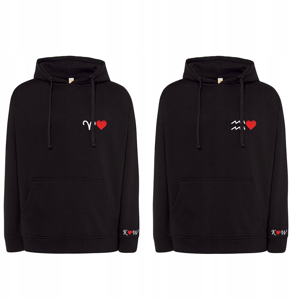 BLUZY DLA PAR Z HAFTEM ZNAK ZODIAKU PREZENT INICJAŁY DZIEŃ KOBIET SERCE 2SZ