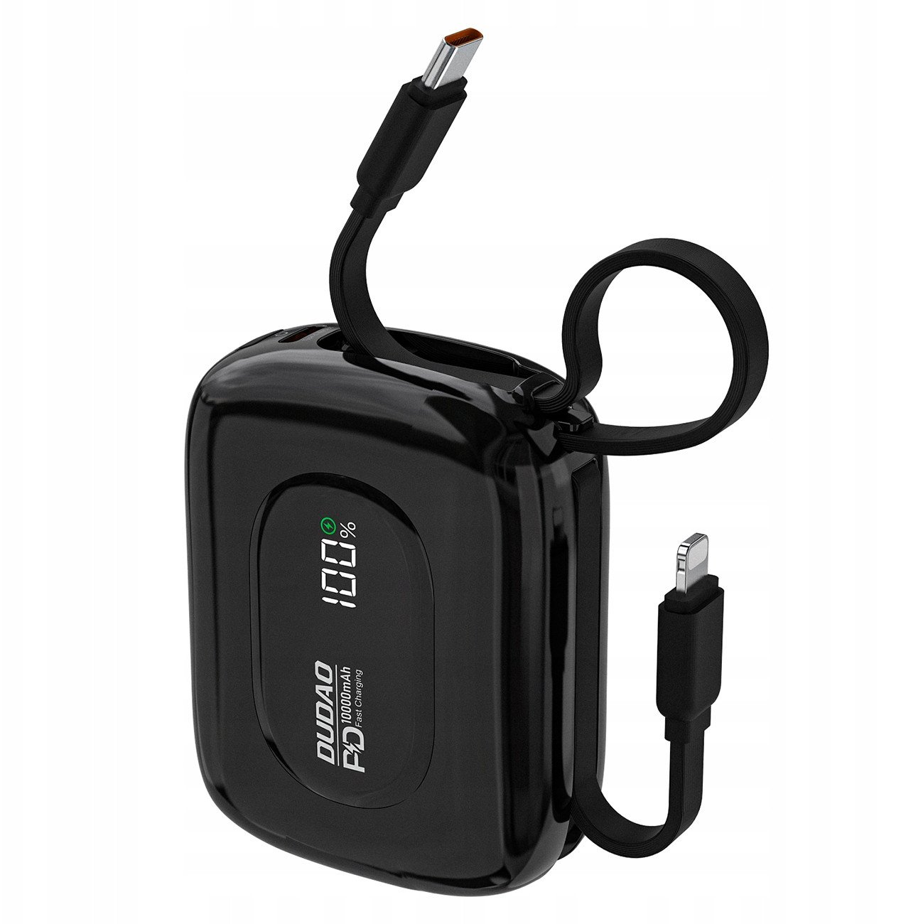 Powerbank Dudao K32 10000 mAh z wbudowanym kablem USB-C/Lightning - czarny