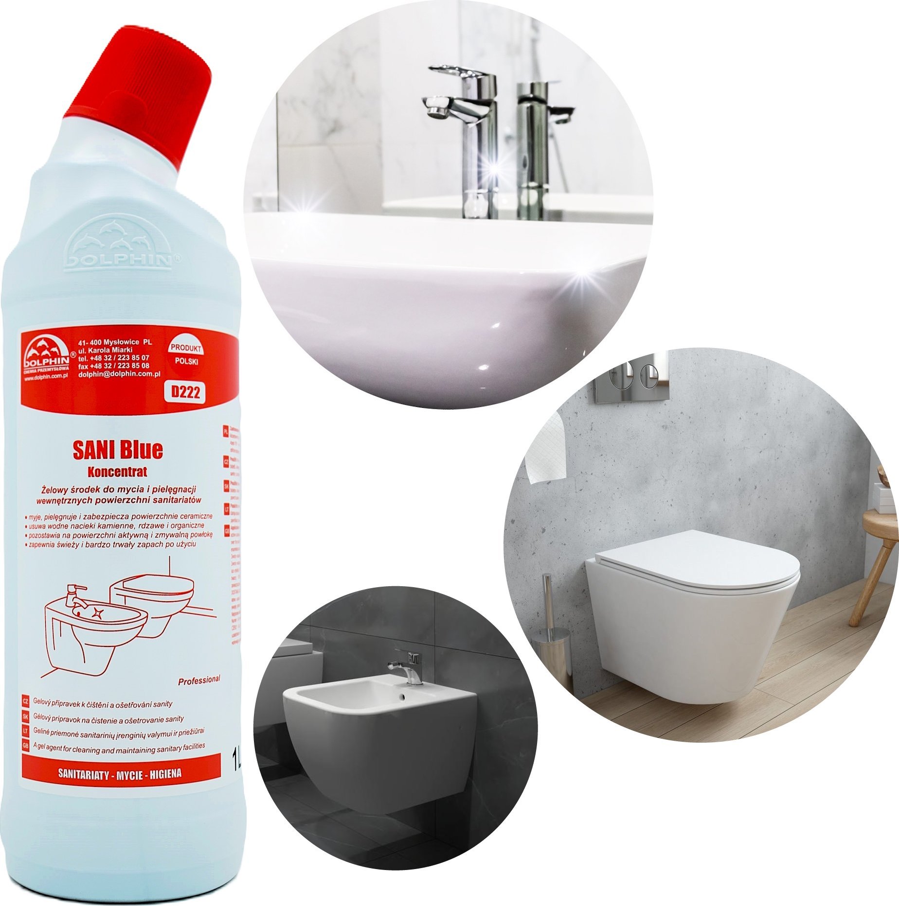 Dolphin SANI BLUE ŻEL DO WC TOALETY ZMYWANIA URZĄDZEŃ SANITARNYCH KAMIEŃ OSADY 1L
