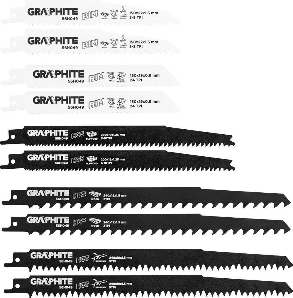 Graphite Brzeszczoty bagnetowe (Brzeszczoty do piły szablastej, HCS/BIM, zestaw 10 szt.)