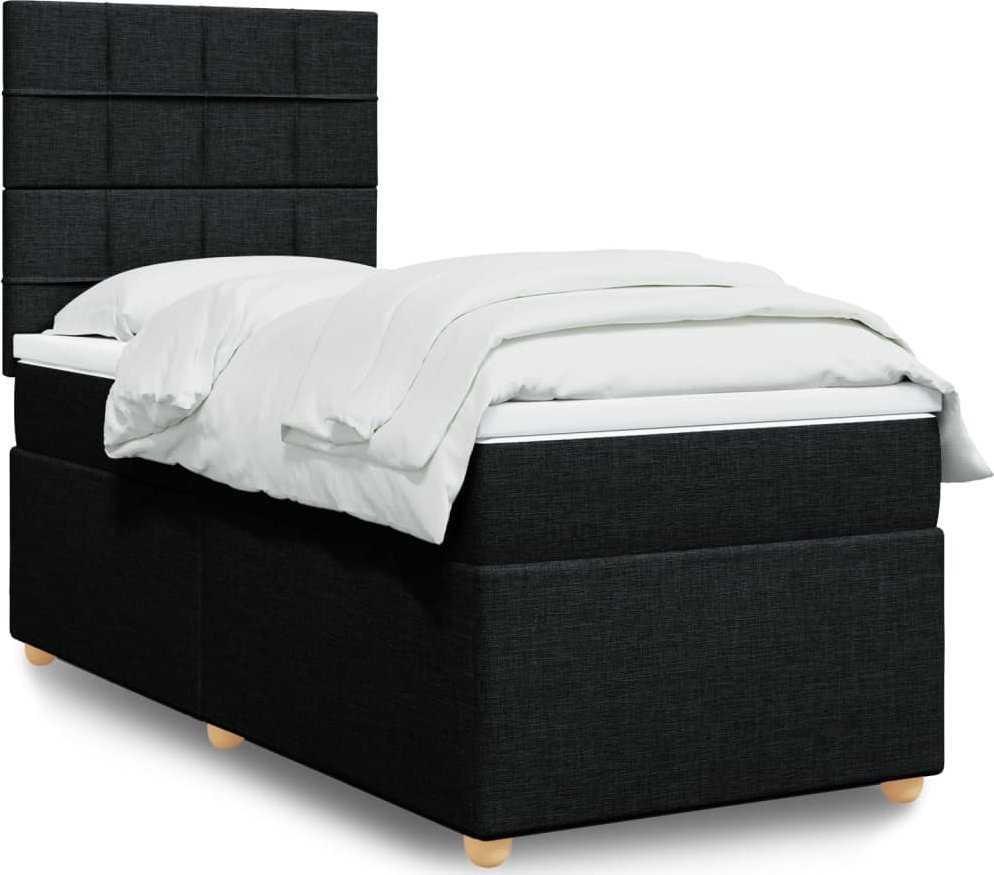 vidaXL Łóżko kontynentalne z materacem, czarne, tkanina 90x190 cm