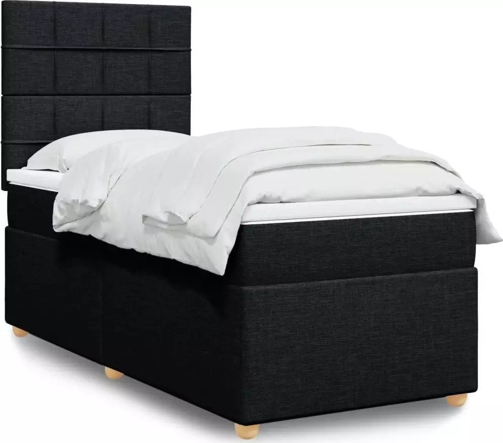 vidaXL Łóżko kontynentalne z materacem, czarne, tkanina 90x190 cm