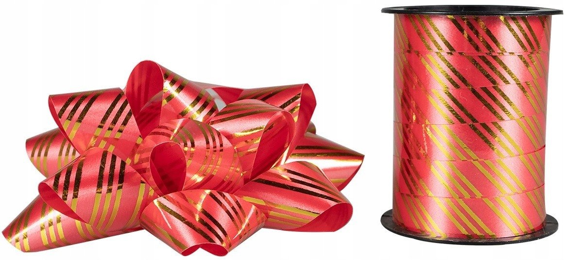 Zestaw do dekoracji prezentów w paski czerwony