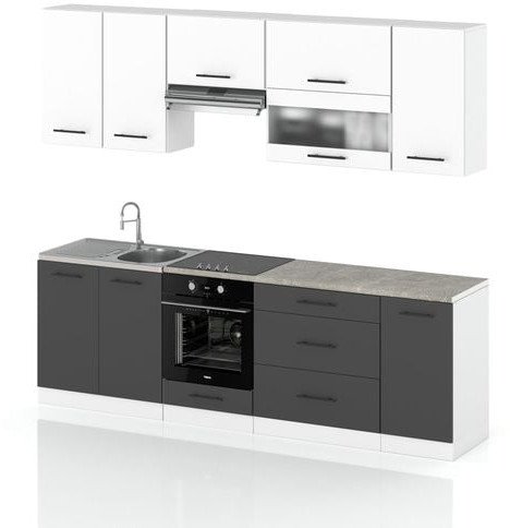Meble Kuchenne Kuchnia Marocco 2.6m Nowoczesny Zestaw Modułowy Szary Biały