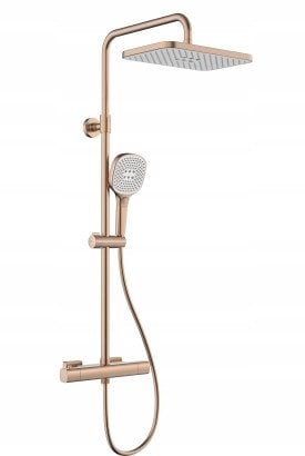5756-910-34 / KFA / MALAGA / DESZCZOWNIA Z BATERIĄ TERMOSTAT NATRYSKOWĄ ŚCIANNA, PVD BRUSHED ROSE GOLD /