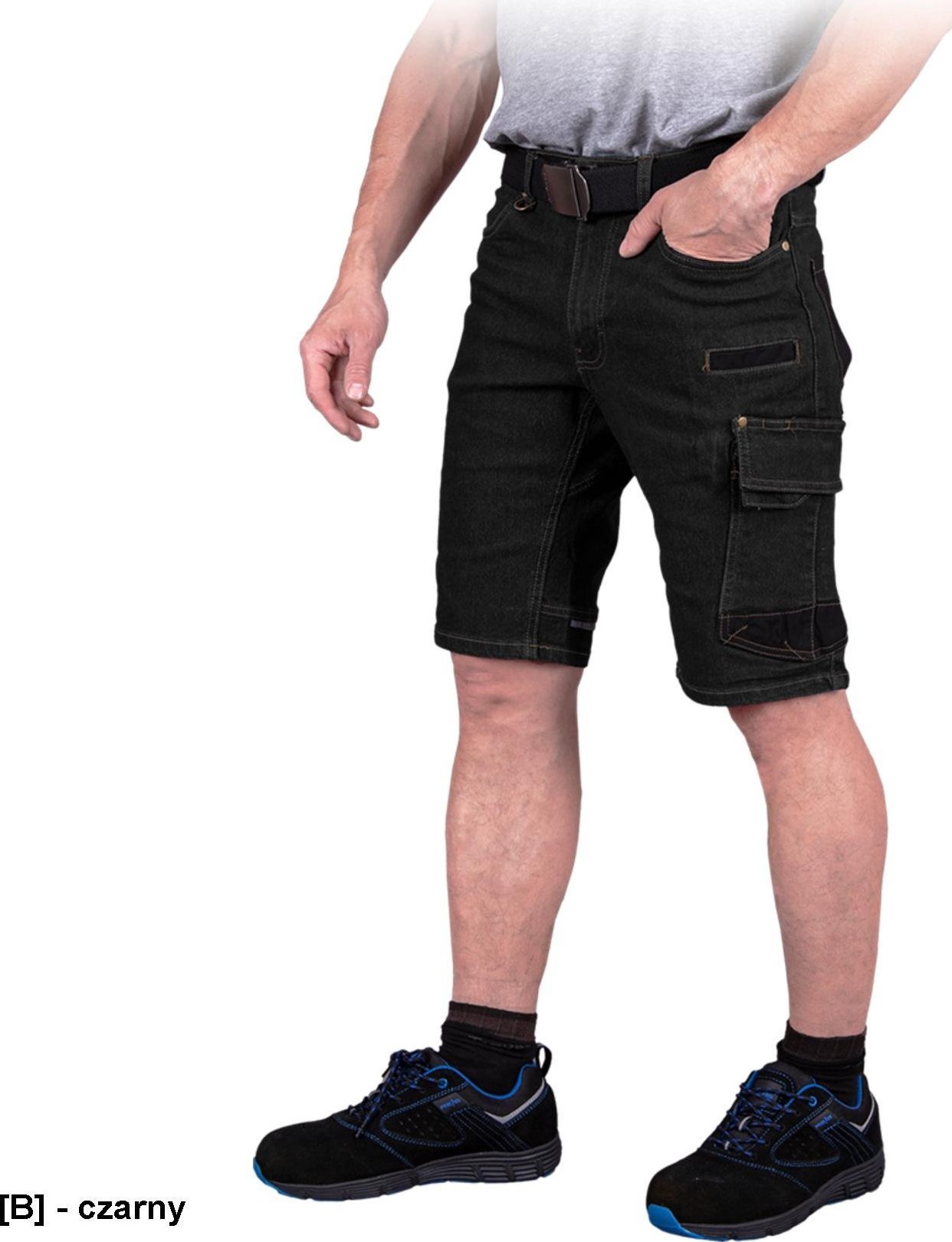 R.E.I.S. JEANS303-TS - krótkie spodnie ochrone, 7 kieszeni, odblaski - czarny - rozmiary 2XL