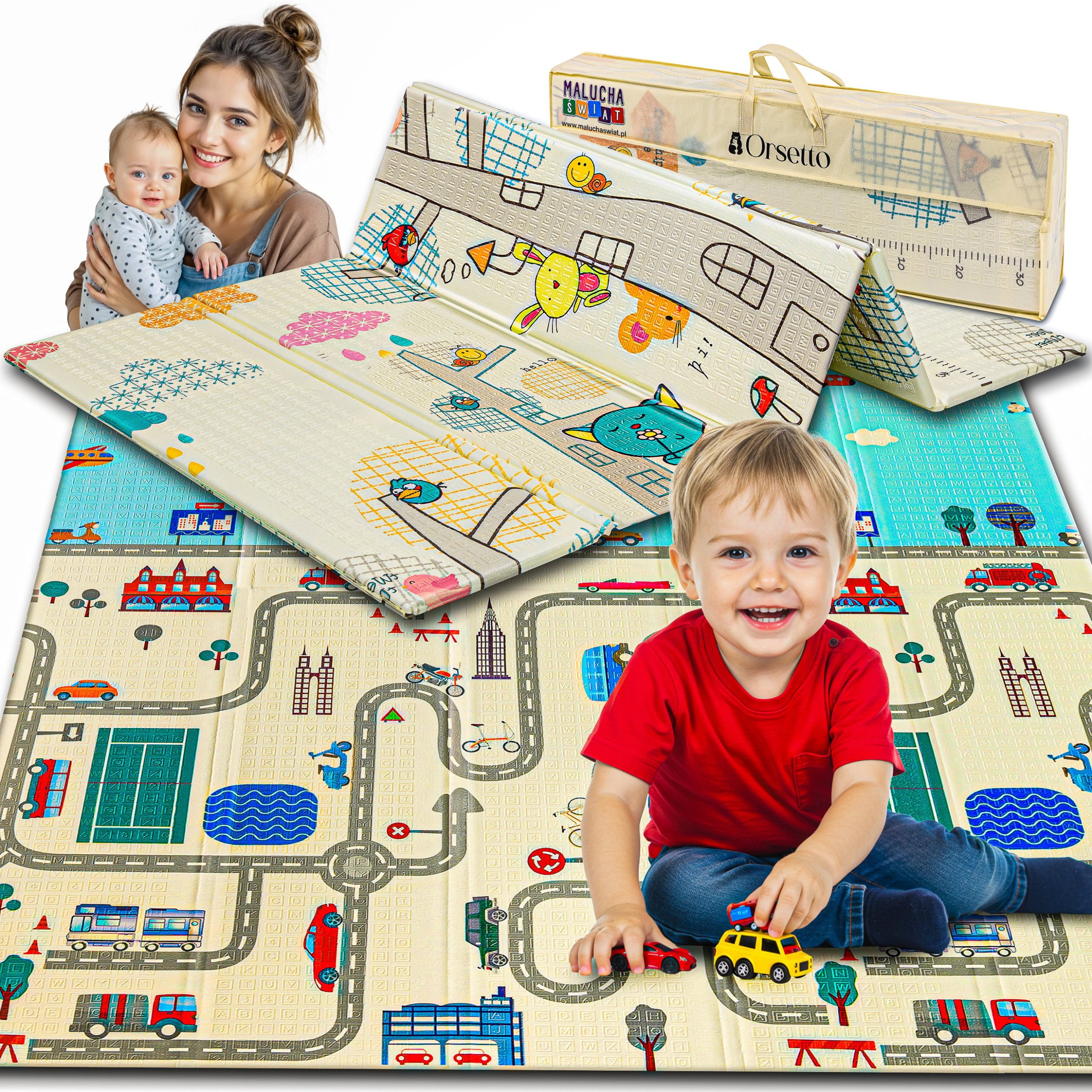 MATA PIANKOWA EDUKACYJNA SKŁADANA DLA DZIECI KOTY DROGA 150x200 CM