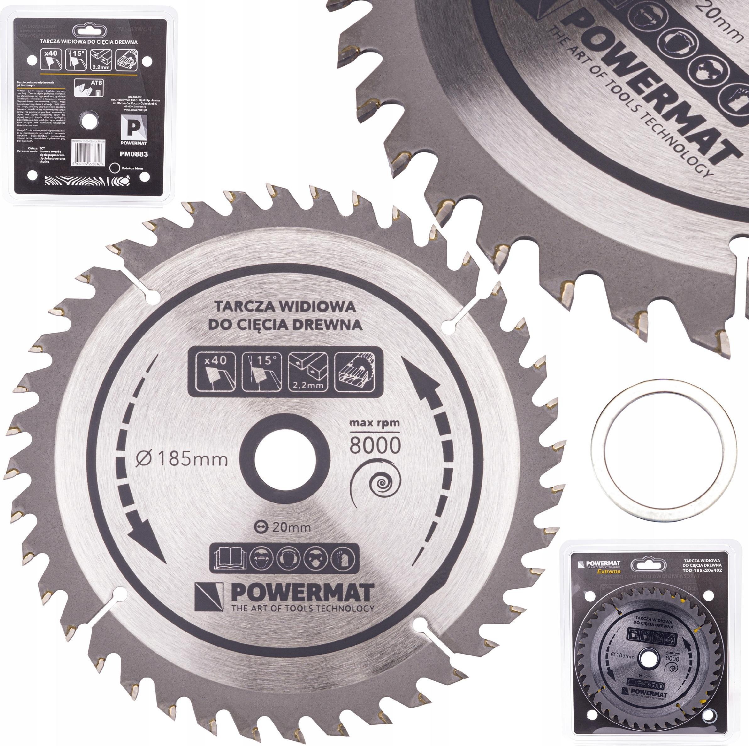 Powermat TARCZA WIDIOWA DO DREWNA PIŁY PIŁA 185x20mm 40Z