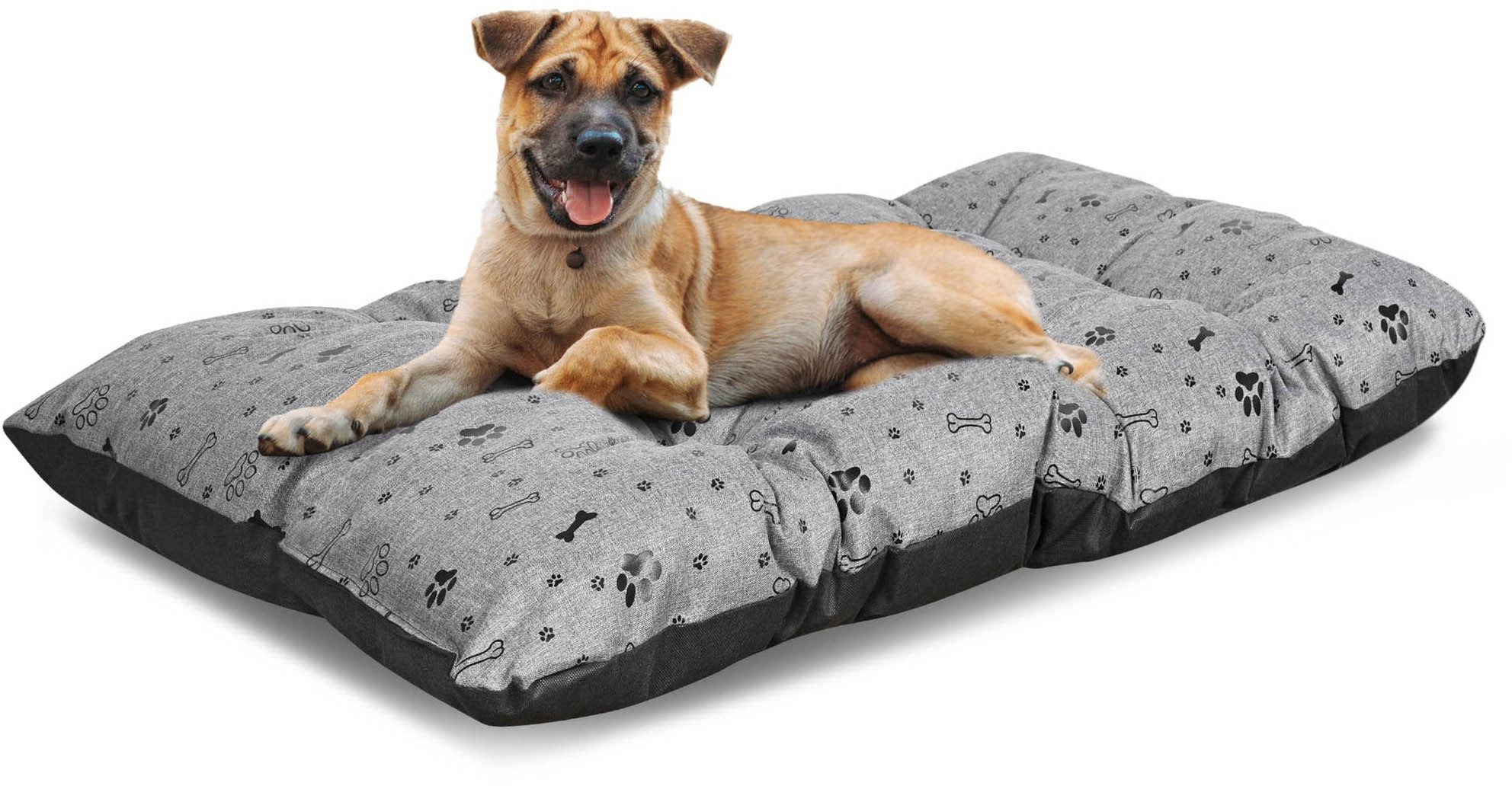 Legowisko dla psa poduszka PRESTIGE 120x80 cm wodoodporna kości czarne L