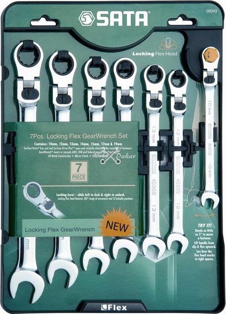 SATA SATA KLUCZE PŁASKO-OCZKOWE 7szt. ŁAMANE Z GRZECHOTKĄ, BLOKADA, 10 12 13 14 15 17 19 mm GLS09043