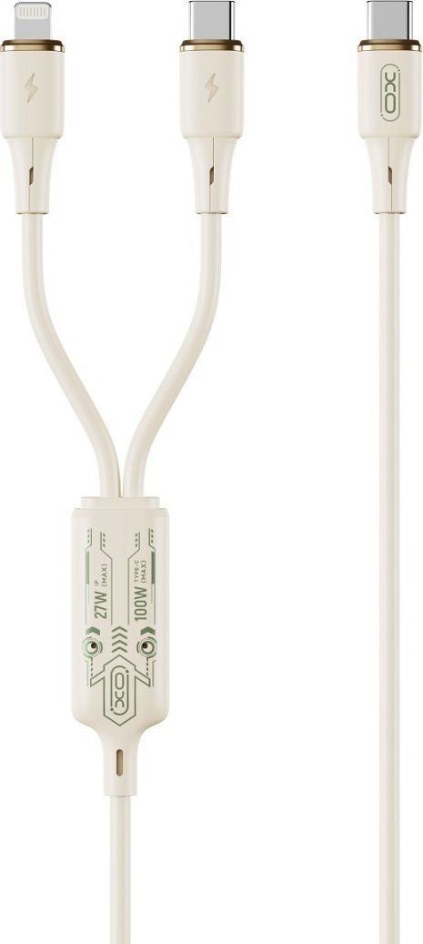 Kabel USB XO USB-C - USB-C + Lightning 1.2 m Beżowy (GSM178558)