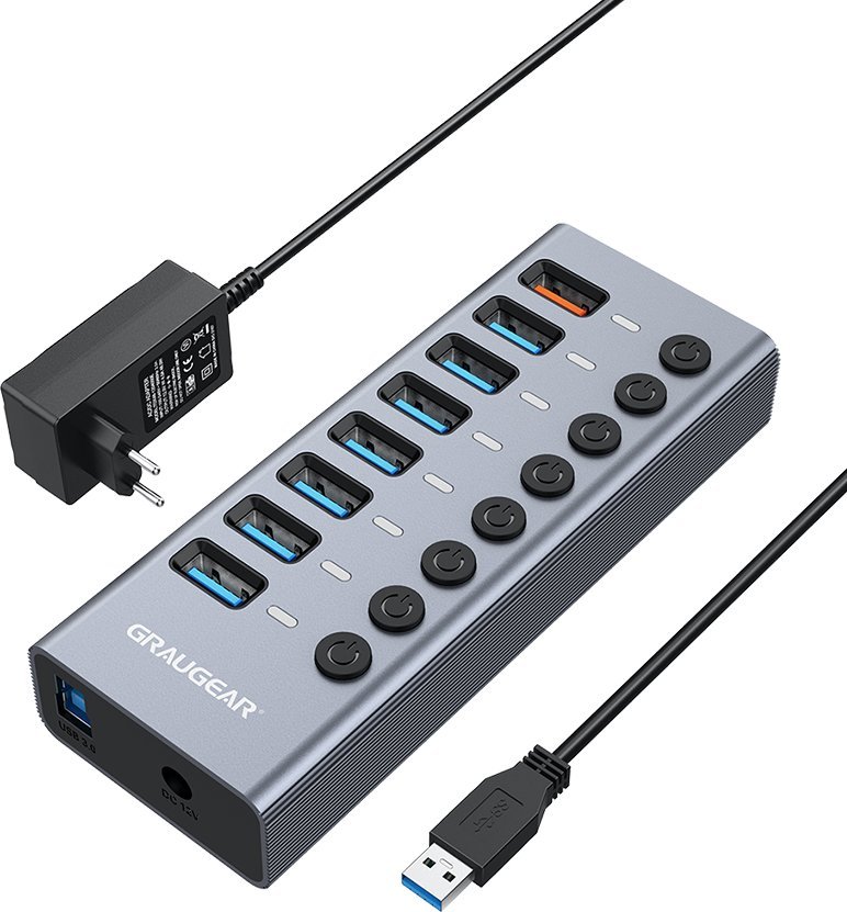 HUB USB Graugear Graugear 7-Port USB-A 3.0 HUB + 1x Ladeport