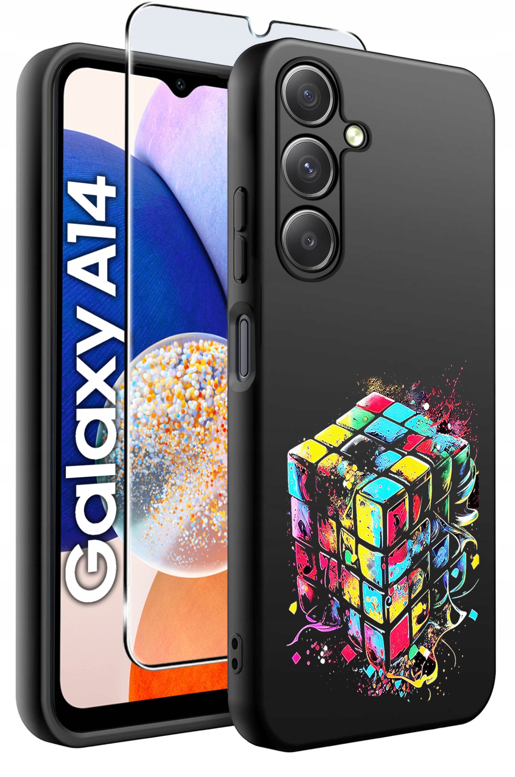 ETUI do Samsung A14 5G WZORY | SILIKONOWE MATT CASE + SZKŁO HARTOWANE 9H