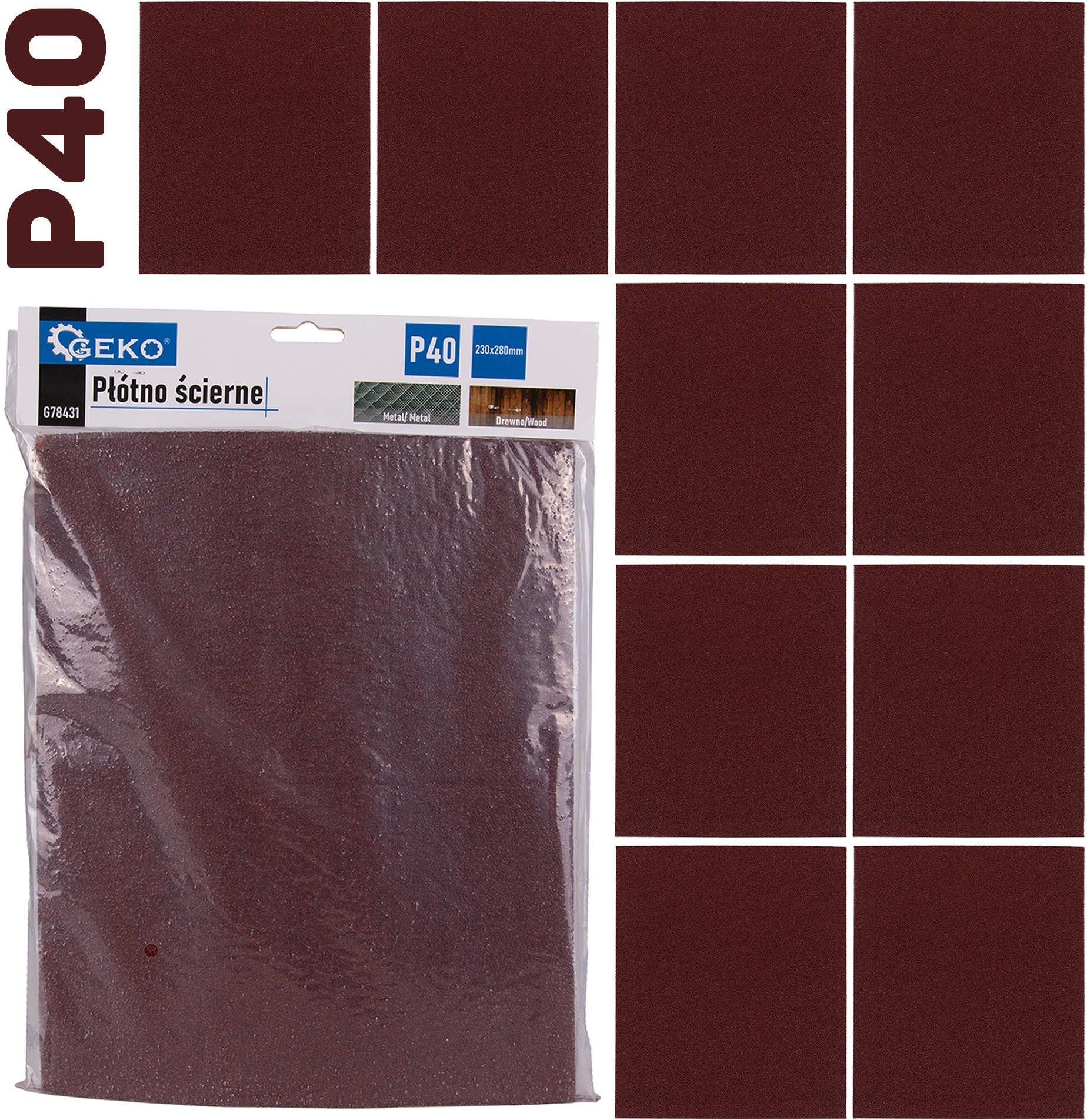 Geko Płótno ścierne – arkusz 230x280mm P40 (10/500)