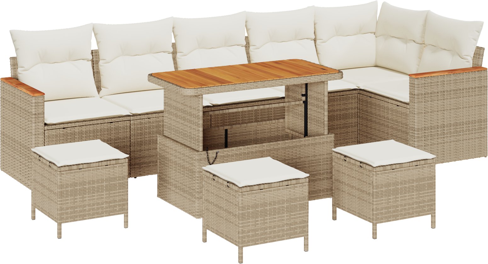 vidaXL 10-częściowy zestaw sofy ogrodowej z poduszkami, beżowy, rattan akacjowy