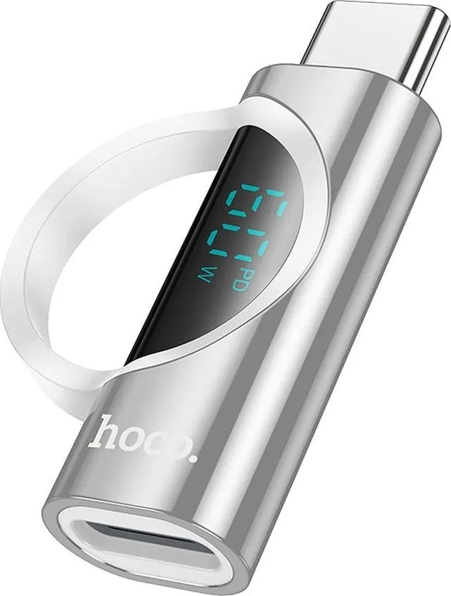 Adapter USB Hoco HOCO adapter Typ C (męski) do Lightning (żeński) z wyświetlaczem 3A 60W UA32A srebrny