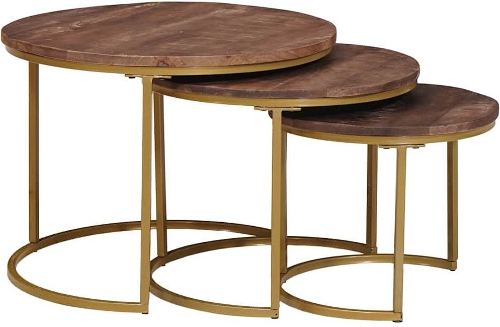 vidaXL Nesting Stolików Kawowych 3 pcs Ciemny brąz Lite drewno mango i stal