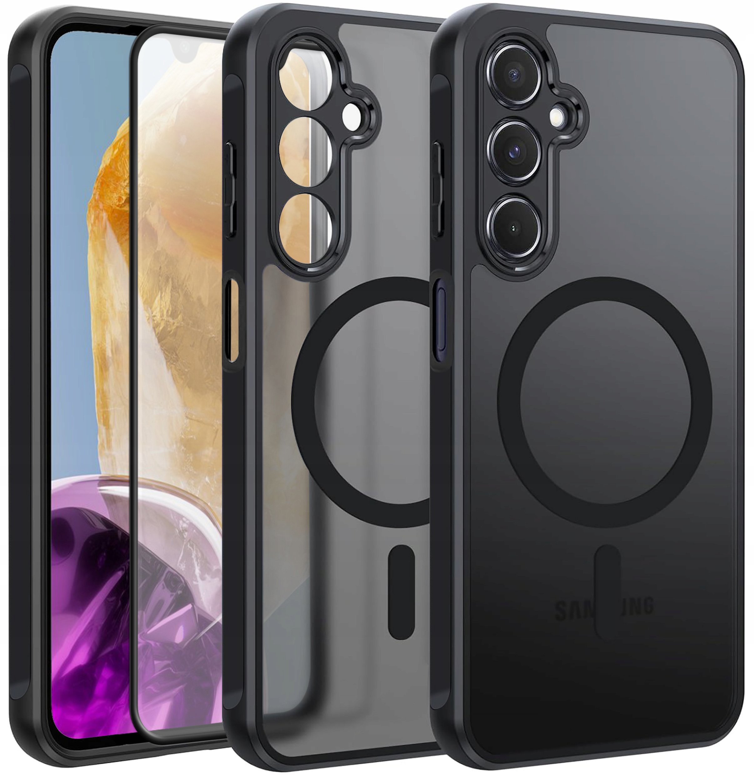 Etui do Samsung M15 do MagSafe MATT CASE WZMACNIANE 360 Szkło 5D PREMIUM