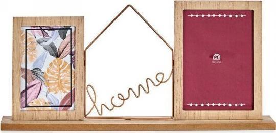 Ramka Gift Decor Ramka na Zdjęcia Home Brązowy 2 zdjęcie Metal Drewno (6 x 21,5 x 46 cm)