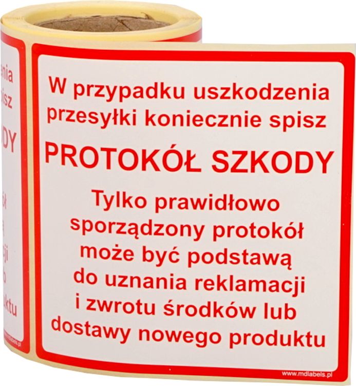 MD Labels Naklejki Etykiety Ostrzegawcze Protokół szkody/Reklamacja 100szt
