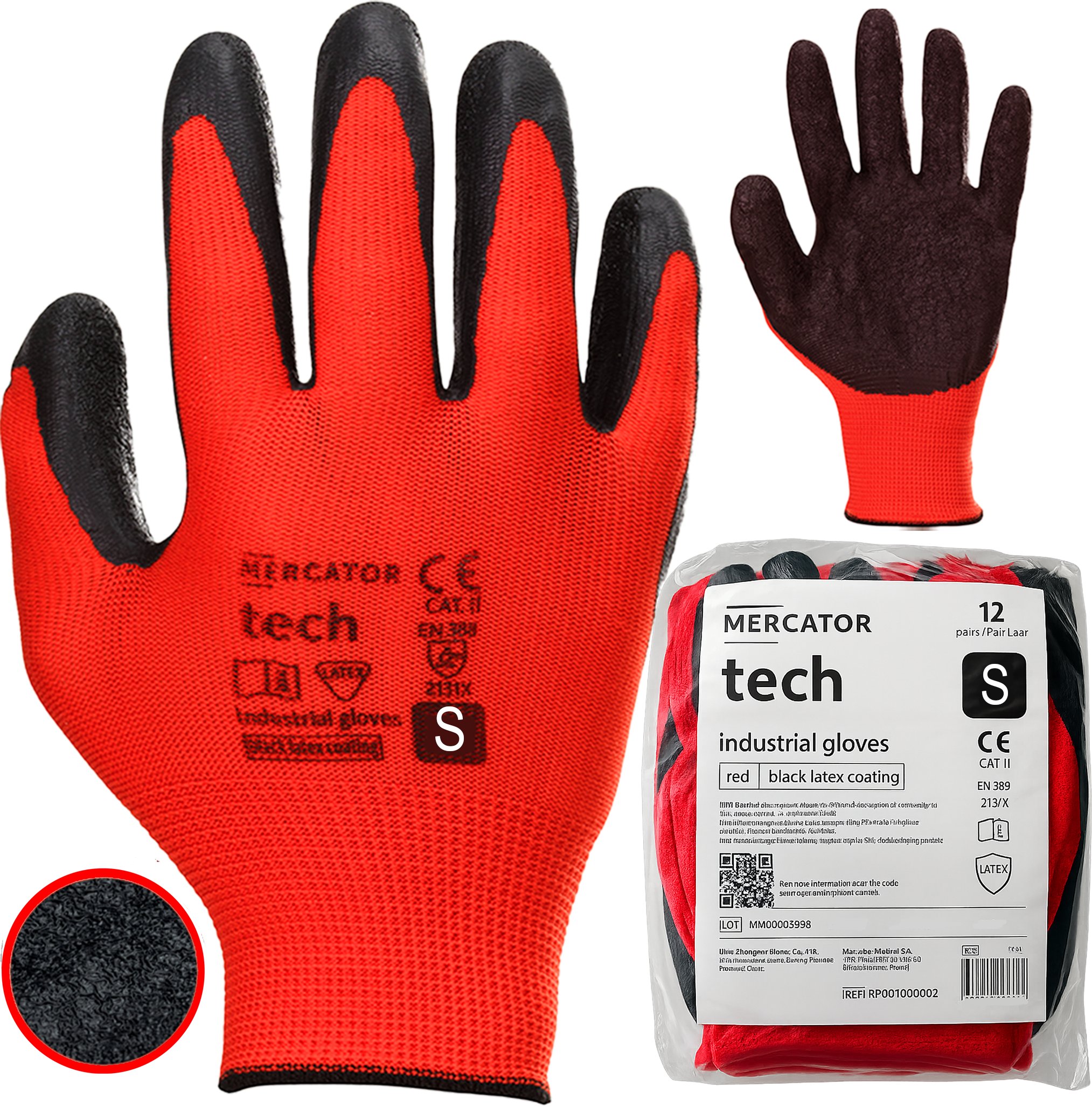 Rękawice Robocze MERCATOR Tech Red+Black Latex - 12 Par (7 - S)