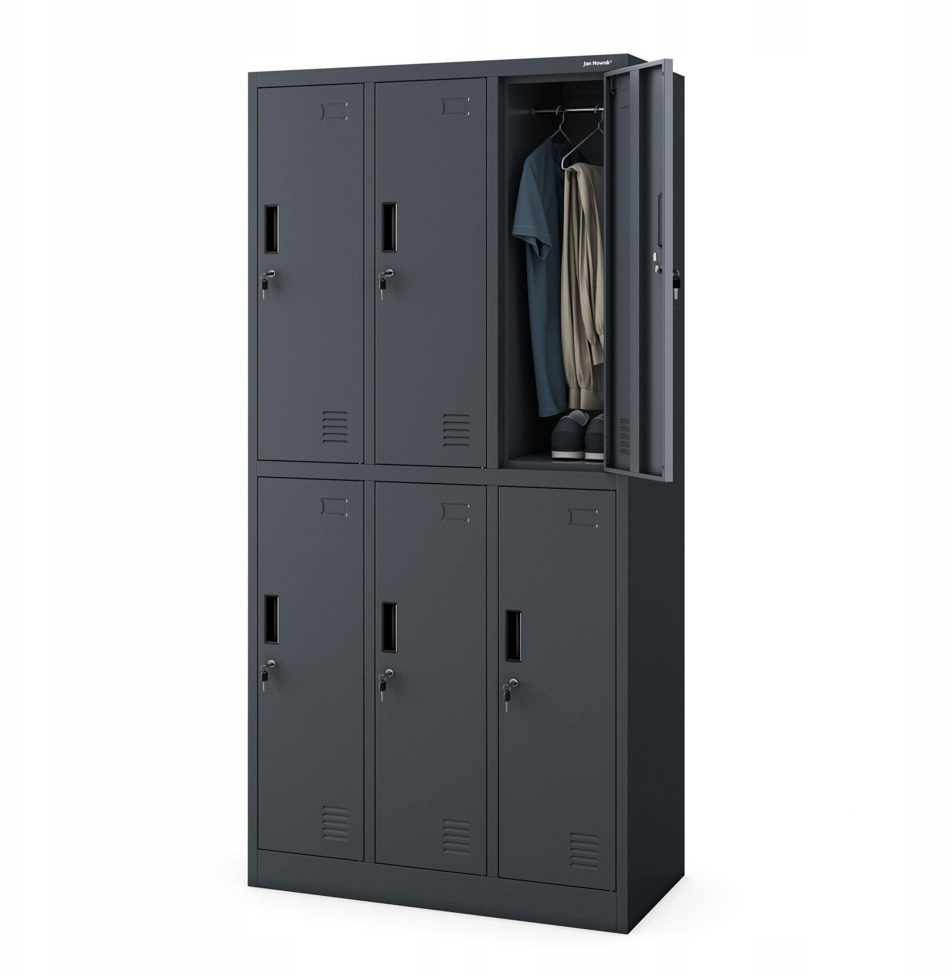 Szafa socjalna ubraniowa 6-drzwiowa IGOR, 900 x 1850 x 450 mm, antracyt