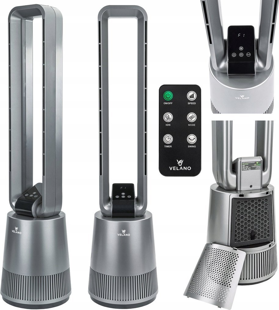 WENTYLATOR BEZŁOPATKOWY PODŁOGOWY OSCYLACJA TIMER WYŚWIETLACZ LCD PILOT