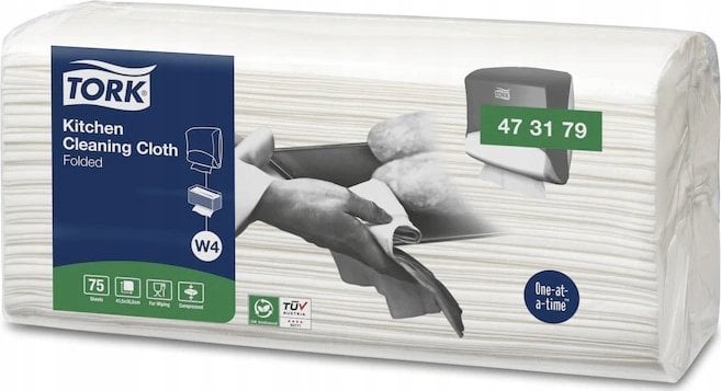 Tork Tork - Czyściwo włókninowe kuchenne w odcinkach, wielorazowe, białe - 75 sztuk